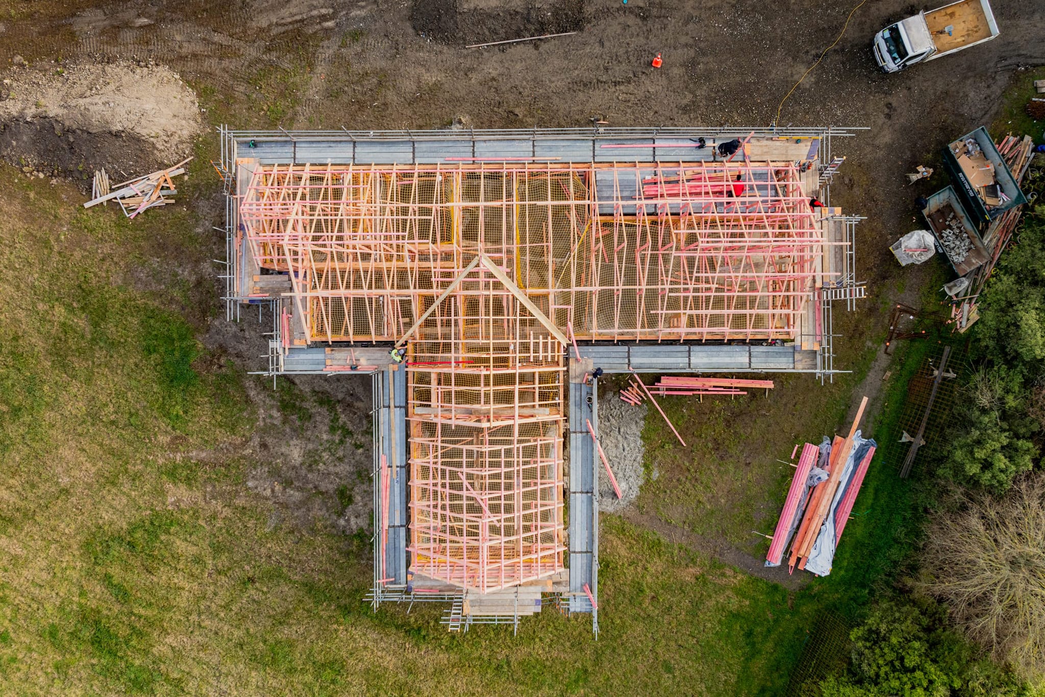 Top-down view of a new home being built by Stanton Builders, showcasing the scale of their architectural and bespoke builds.