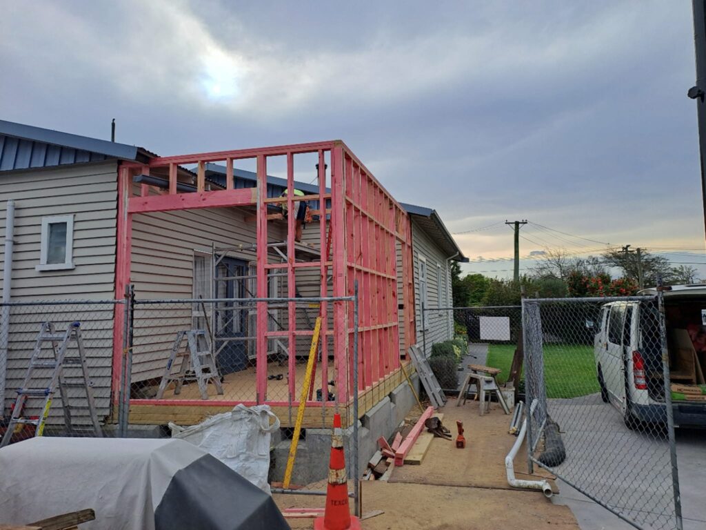 Framing underway for a home extension project in Canterbury, completed by Stanton Builders, expert home renovation contractors.
